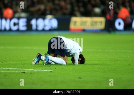 Liverpools Mohamed Salah feiert das Strafmaß seiner Seite während des Premier League-Spiels zwischen West Ham United und Liverpool im London Stadium, Stratford am Mittwoch, den 29.. Januar 2020. (Foto von Leila Coker/MI News/NurPhoto) Stockfoto