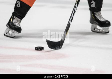 PUK während des DEL2-Spiels zwischen Löwen Frankfurt und Ravensburg Towerstars in der Eissporthalle Frankfurt am 31. Januar 2020 in Frankfurt am Main. (Foto von Peter Niedung/NurPhoto) Stockfoto