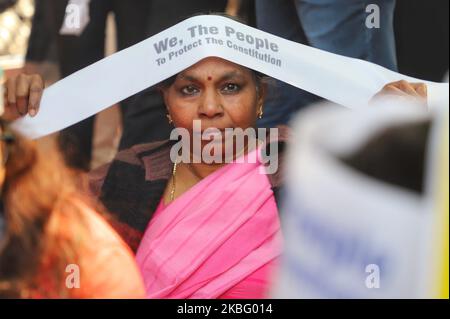 Am 01. Februar 2020 nehmen Menschen an einem Protest unter dem Banner „ Wir das Volk“ gegen den Citizenship Amendment Act (CAA) und den NRC in Jantar Mantar in Neu-Delhi, Indien, Teil (Foto: Nasir Kachroo/NurPhoto) Stockfoto