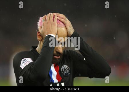 Der brasilianische Stürmer Neymar von Paris Saint-Germain während des französischen Fußballspiels L1 zwischen Paris Saint-Germain (PSG) und Montpellier Herault SC im Stadion Parc des Princes in Paris am 1. Februar 2020. (Foto von Mehdi Taamallah/NurPhoto) Stockfoto