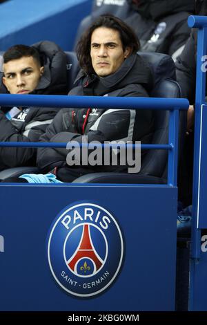 Edinson Cavani und Leandro Paredes von PSG während des französischen Fußballspiels L1 zwischen Paris Saint-Germain (PSG) und Montpellier Herault SC am 1. Februar 2020 im Stadion Parc des Princes in Paris. (Foto von Mehdi Taamallah/NurPhoto) Stockfoto