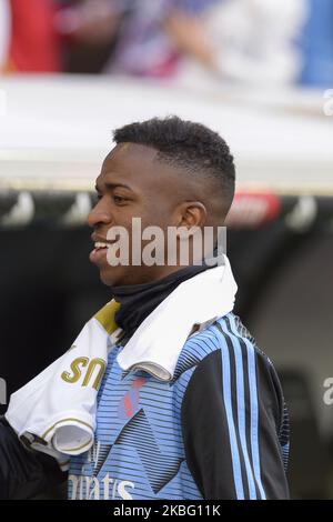 Vinicius Jr von Real Madrid während eines Spiels zwischen Real Madrid und Atlético de Madrid um die Spanische Liga im Santiago Bernabe-U-Stadion. (Foto von Patricio Realpe/ChakanaNews/NurPhoto) Stockfoto
