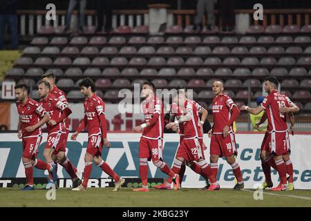 Slavko Periodic of Dinamo Bukarest feiert während des Spiels der Rumänischen Liga 1, Runde 23 zwischen Dinamo Bukarest und Astra Giurgiu im Stadion Dinamo, in Bucurest am 1. Februar 2020. (Foto von Alex Nicodim/NurPhoto) Stockfoto