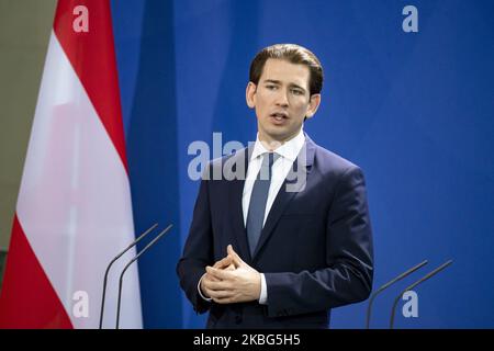 Der österreichische Bundeskanzler Sebastian kurz wird bei einer Pressekonferenz nach einem Treffen im Kanzleramt in Berlin am 3. Februar 2020 abgebildet. (Foto von Emmanuele Contini/NurPhoto) Stockfoto