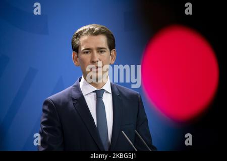 Der österreichische Bundeskanzler Sebastian kurz wird bei einer Pressekonferenz nach einem Treffen im Kanzleramt in Berlin am 3. Februar 2020 abgebildet. (Foto von Emmanuele Contini/NurPhoto) Stockfoto