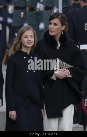 Königin Letizia von Spanien und Prinzessin Leonor von Spanien nehmen an der feierlichen Eröffnung der Legislaturperiode 14. im spanischen Parlament am 03. Februar 2020 in Madrid, Spanien, Teil. (Foto von Oscar Gonzalez/NurPhoto) Stockfoto