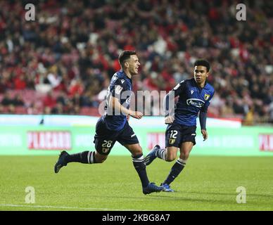 FC Famalicao Mittelfeldspieler Pedro Goncalves feiert am 4. Februar 2020 in Lissabon, Portugal, ein Tor beim Halbfinalspiel zwischen SL Benfica und FC Famalicao im Estadio da Luz. (Foto von Paulo Nascimento/NurPhoto) Stockfoto