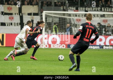 Yussuf Poulsen aus Leipzig und Djibril Sow aus Lepzig beim dritten DFB-Pokalspiel zwischen Eintracht Frankfurt und RB Leipzig am 04. Februar 2020 in der Commerzbank-Arena in Frankfurt am Main. (Foto von Peter Niedung/NurPhoto) Stockfoto