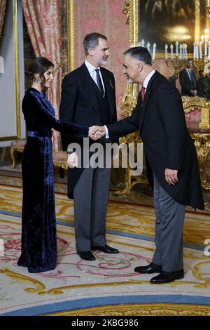 König Roulet VI. Und Königin Letizia von Spanien nehmen am Empfang des Diplomatischen Korps im Königlichen Palast in Madrid, Spanien, Teil. 05. Februar 2020. (Foto von A. Ware/NurPhoto) Stockfoto