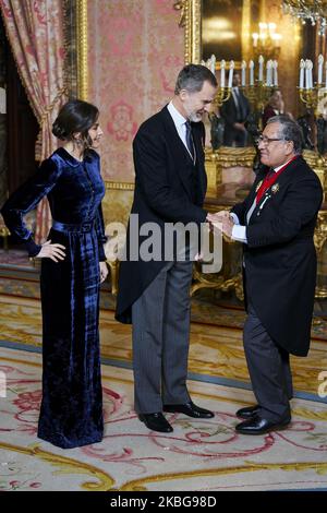 König Roulet VI. Und Königin Letizia von Spanien nehmen am Empfang des Diplomatischen Korps im Königlichen Palast in Madrid, Spanien, Teil. 05. Februar 2020. (Foto von A. Ware/NurPhoto) Stockfoto