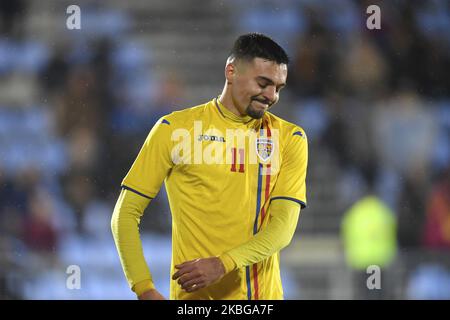 Adrian Petre von Rumänien U21 reagiert während des Spiels der UEFA U21-Meisterschaft zwischen Rumänien U21 und Finnland U21, in Voluntari, Rumänien, am 14. November 2019. (Foto von Alex Nicodim/NurPhoto) Stockfoto