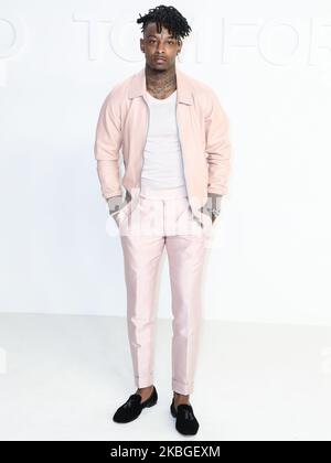 HOLLYWOOD, LOS ANGELES, KALIFORNIEN, USA - 07. FEBRUAR: 21 Savage kommt an der Tom Ford: Herbst/Winter 2020 Fashion Show, die am 7. Februar 2020 in den Milk Studios in Hollywood, Los Angeles, Kalifornien, USA, stattfand. (Foto von Xavier Collin/Image Press Agency/NurPhoto) Stockfoto