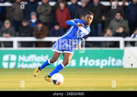 Timi Odusina von Hartlepool United in Aktion während des Vanarama National League-Spiels zwischen Hartlepool United und Aldershot Town im Victoria Park, Hartlepool am Samstag, 8.. Februar 2020. (Foto von Mark Fletcher/MI News/NurPhoto) Stockfoto