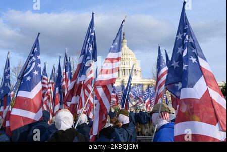 Die amerikanische faschistische Gruppe Patriot Front Marches in Washington D.C. vom Lincoln Memorial zum US Capitol Gebäude für eine private Kundgebung, begleitet von der DC Metro Police am 8. Februar 2020. (Foto von Zach D Roberts/NurPhoto) Stockfoto