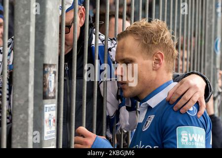 Sören Bertram aus Magdeburg sieht nach dem Verlust des 3 niedergeschlagen aus. Bundesliga-Spiel zwischen 1. FC Magdeburg und SV Meppen in der MDCC-Arena am 08. Februar 2020 in Magdeburg. (Foto von Peter Niedung/NurPhoto) Stockfoto