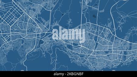 Detailliertes Kartenplakat des Verwaltungsgebiets der Stadt Bursa. Blaues Skyline-Panorama. Dekorative Grafik Touristenkarte von Bursa Gebiet. Lizenzfreie Vektorgrafik i Stock Vektor