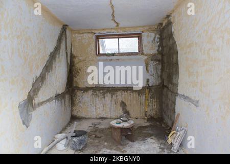 Wiederaufbau und Reparatur von alten Wohnungen in Häusern Stockfoto