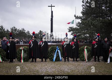 Gedenken an den Nationalen Gedenktag der Exilanten und der Foibe am 10. Februar 2020 in Basovizza (TS), Italien. Die Massaker von Foibe waren Massenmorde, die vor allem von jugoslawischen Partisanen während und nach dem Zweiten Weltkrieg gegen die italienische Bevölkerung von Venezia Giulia, Istrien und Dalmatien begangen wurden, als Vergeltung für die Verbrechen, die die Faschisten während der italienischen Besetzung der Region begangen haben. (Foto von Jacopo Landi/NurPhoto) Stockfoto