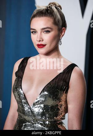 BEVERLY HILLS, LOS ANGELES, KALIFORNIEN, USA - 09. FEBRUAR: Florence Pugh kommt bei der Vanity Fair Oscar Party 2020 an, die am 9. Februar 2020 im Wallis Annenberg Center for the Performing Arts in Beverly Hills, Los Angeles, Kalifornien, USA, stattfand. (Foto von Xavier Collin/Image Press Agency/NurPhoto) Stockfoto