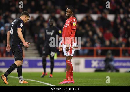 Adama Diakhaby (14) aus Nottingham Forest reagiert am Dienstag, den 11.. Februar 2020, nach einer verschwendeten Toranstrengungen während des Sky Bet Championship-Spiels zwischen Nottingham Forest und Charlton Athletic auf dem City Ground in Nottingham. (Foto von Jon Hobley/MI News/NurPhoto) Stockfoto