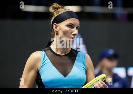 Svetlana Kuznetsova aus Russland während ihres WTA St. Petersburg Ladies Trophy 2020 Tennisturniers Runde 16 gegen Belinda Bencic aus der Schweiz am 12. Februar 2020 in Sankt Petersburg, Russland. (Foto von Mike Kireev/NurPhoto) Stockfoto