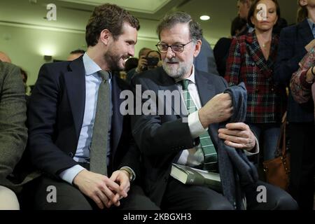 Mariano Rajoy und Pablo Casado nehmen am 13. Februar 2020 an der Präsentation von „Ellas“ im Circulo de Bellas Artes in Madrid, Spanien, Teil. (Foto von Oscar Gonzalez/NurPhoto) Stockfoto