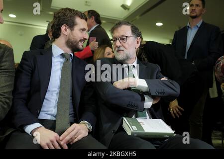 Mariano Rajoy und Pablo Casado nehmen am 13. Februar 2020 an der Präsentation von „Ellas“ im Circulo de Bellas Artes in Madrid, Spanien, Teil. (Foto von Oscar Gonzalez/NurPhoto) Stockfoto