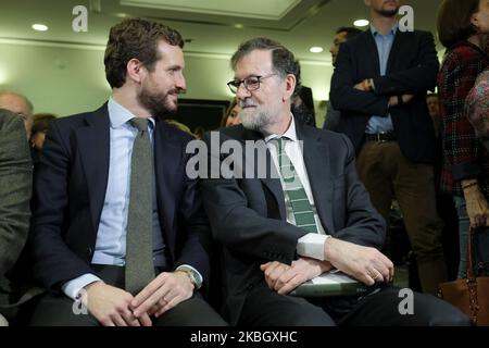 Mariano Rajoy und Pablo Casado nehmen am 13. Februar 2020 an der Präsentation von „Ellas“ im Circulo de Bellas Artes in Madrid, Spanien, Teil. (Foto von Oscar Gonzalez/NurPhoto) Stockfoto