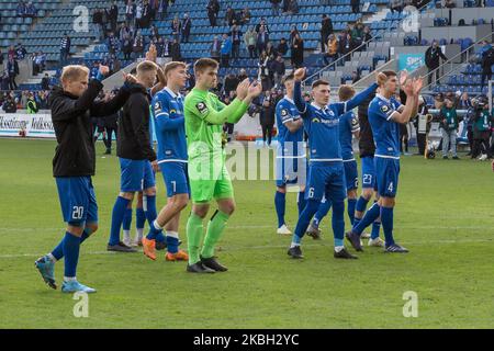 Spieler von Magdeburg nach dem 3. Bundesliga-Spiel zwischen 1. FC Magdeburg und Chemnitzer FC in der MDCC-Arena am 15. Februar 2020 in Magdeburg (Foto: Peter Niedung/NurPhoto) Stockfoto