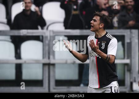 Juventus-Stürmer Paulo Dybala (10) feiert sein Tor, das er beim Fußballspiel der Serie A am 16. Februar 2020 im Allianz-Stadion in Turin, Piemont, Italien, auf den 1-0. Platz VERBUCHEN konnte. (Foto von Matteo Bottanelli/NurPhoto) Stockfoto