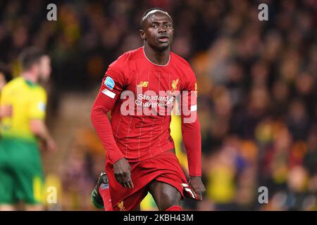 Sadio Mane (10) aus Liverpool feiert am Samstag, den 15.. Februar 2020, nach einem Tor, das beim Premier League-Spiel zwischen Norwich City und Liverpool in der Carrow Road, Norwich, den 0-1. (Foto von Jon Hobley/MI News/NurPhoto) Stockfoto