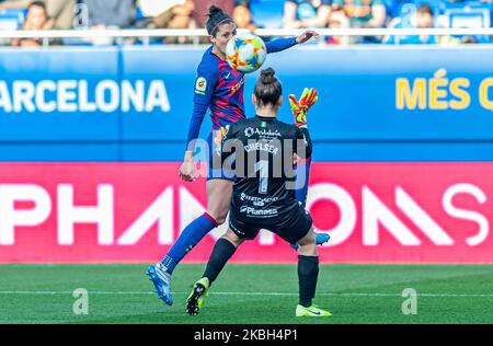 Jennifer Hermoso und Chelsea Ashurst während des Spiels zwischen dem FC Barcelona und Sporting Huelva, gespielt im Johan Cruyff Stadium, am 16. Februar 2020, in Barcelona, Spanien. -- (Foto von Xavier Ballart/Urbanandsport/NurPhoto) Stockfoto