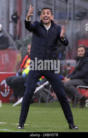 Torino FC Trainer Moreno Longo zeigt während der Serie Ein Spiel zwischen AC Mailand und Turin FC im Stadio Giuseppe Meazza am 17. Februar 2020 in Mailand, Italien. (Foto von Giuseppe Cottini/NurPhoto) Stockfoto