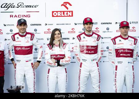 Alfa Romeo Racing C39 Präsentation mit Robert Kubica, Tatiana Calderon, Antonio Giovinazzi und Kimi Räikkönen Portrait während der Formel 1 Wintertests auf dem Circuit de Barcelona - Catalunya am 19. Februar 2020 in Barcelona, Spanien. (Foto von Xavier Bonilla/NurPhoto) Stockfoto