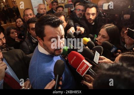 Matteo Salvini während der Vorkonferenz-Interviews, Italien, am 18. Februar 2020 (Foto: Andrea Pirri/NurPhoto) Stockfoto