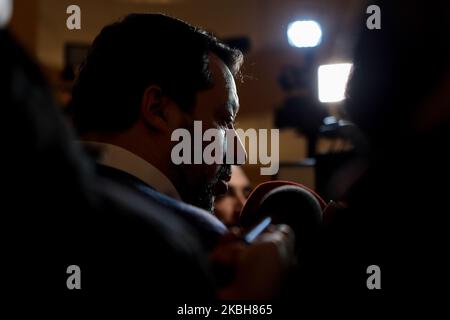 Matteo Salvini während der Vorkonferenz-Interviews, Italien, am 18. Februar 2020 (Foto: Andrea Pirri/NurPhoto) Stockfoto