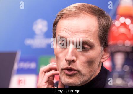 Thomas Tuchel, Cheftrainer der PSG bei der Pressekonferenz nach der UEFA Champions League, zuletzt 16, Erstligaspiel Borussia Dortmund gegen den FC Paris Saint-Germain in Dortmund, Deutschland, am 18. Februar 2020. (Foto von Peter Niedung/NurPhoto) Stockfoto