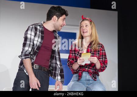 Victor Gomez und Marina Pastor während der Theateraufführung „UN Dia Cualquiera“ am 21. Februar 2020 in Madrid, Spanien (Foto von Oscar Gonzalez/NurPhoto) Stockfoto