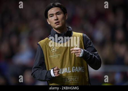 Takumi Minamino aus Liverpool während des UEFA Champions League-Spiels 16, das Atletico Madrid und den FC Liverpool am 18. Februar 2020 in Wanda Metropolitano in Madrid, Spanien, zum ersten Mal abgab. (Foto von Jose Breton/Pics Action/NurPhoto) Stockfoto