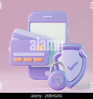 3D Illustration , Sichere Online-Transaktion, Geld und Finanzen Stockfoto