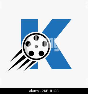 Buchstabe K Film Logo Konzept mit Film Reel für Media Sign, Movie Director Symbol Vektor-Vorlage Stock Vektor