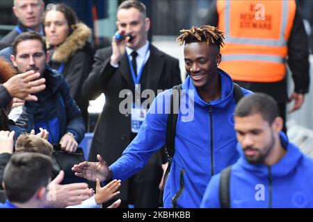 Tammy Abraham vom FC Chelsea kommt am Samstag, den 22.. Februar 2020, während des Premier League-Spiels zwischen Chelsea und Tottenham Hotspur in der Stamford Bridge, London, im Stadion an. (Foto von Ivan Yordanov/MI News/NurPhoto) Stockfoto