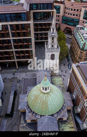 Grüne Kuppel von St. Stephen Walbrook, einem kleinen Kuppelkirche von Christopher Wren, Walbrook, London EC 4 verbunden mit Chad Varah, Samariter Gründer Stockfoto