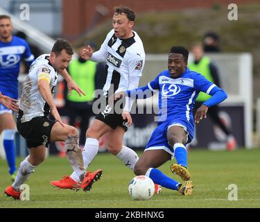 Timi Odusina von Hartlepool Vereinigte sich am Samstag, den 22.. Februar 2020, mit Michael Doyle und Kristian Dennis von Notts County während des Vanarama National League-Spiels zwischen Hartlepool United und Notts County im Victoria Park, Hartlepool. (Foto von Mark Fletcher/MI News/NurPhoto) Stockfoto