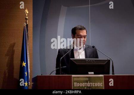 Der Präsident von SYRIZA, Alexis Tsipras, hält am 24. Februar 2020 in Athen, Griechenland, eine Rede über die Governance und die ökologische Entwicklung griechischer Naturschutzgebiete. (Foto von Nikolas Kokovlis/NurPhoto) Stockfoto