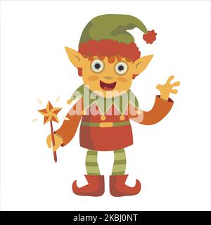 weihnachten Elf mit Zauberstab in der Hand Vektor-Charakter weihnachten neues Jahr Stock Vektor
