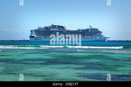 Ein Blick auf die MSC Meraviglia, Karibisches Meer, Costa Maya, Mexiko, am 22. Januar, 2020. (Foto von Gabriele Maricchiolo/NurPhoto) Stockfoto