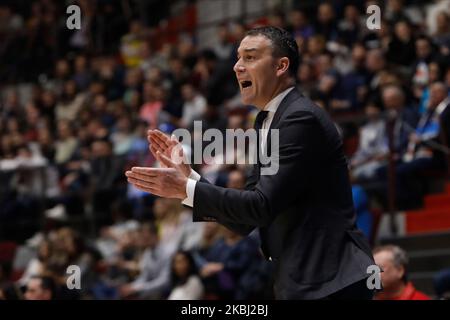 FC Bayern München-Cheftrainer Oliver Kostic reagiert während des EuroLeague-Basketballspiels zwischen Zenit St. Petersburg und dem FC Bayern München am 27. Februar 2020 in der Sibur Arena in Sankt Petersburg, Russland. (Foto von Mike Kireev/NurPhoto) Stockfoto