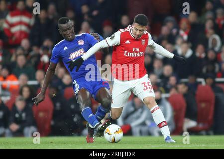 Gabriel Martinelli (Arsenal) kontrolliert den Ball während des Playoff-Finalspiels der UEFA Europa League 1/32 zwischen Arsenal FC (England) und Olympiakos FC (Griechenland) am 27. Februar 2019/20 2020 im Emirates Stadium in London, Großbritannien. (Foto von Federico Guerra Moran/NurPhoto) Stockfoto