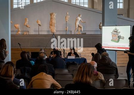 Pressekonferenz zur Präsentation der Ausstellungen des Civic Museum System im Museo della Centrale Montemartini im Jahr 2020 am 28. Februar 2020 in Rom, Italien. An der Pressekonferenz nahmen Luca Bergamo, stellvertretender Bürgermeister von Rom und zuständig für das kulturelle Wachstum, Maria Vittoria Marini Clarelli, Kapitolinische Superintendentin für Kulturerbe, Eleonora Guadagno, Präsidentin der Kommission für Kultur, Jugendpolitik und Arbeit, Teil.:am 28. Februar 2020 in Rom, Italien (Foto: Andrea Ronchini/NurPhoto) Stockfoto